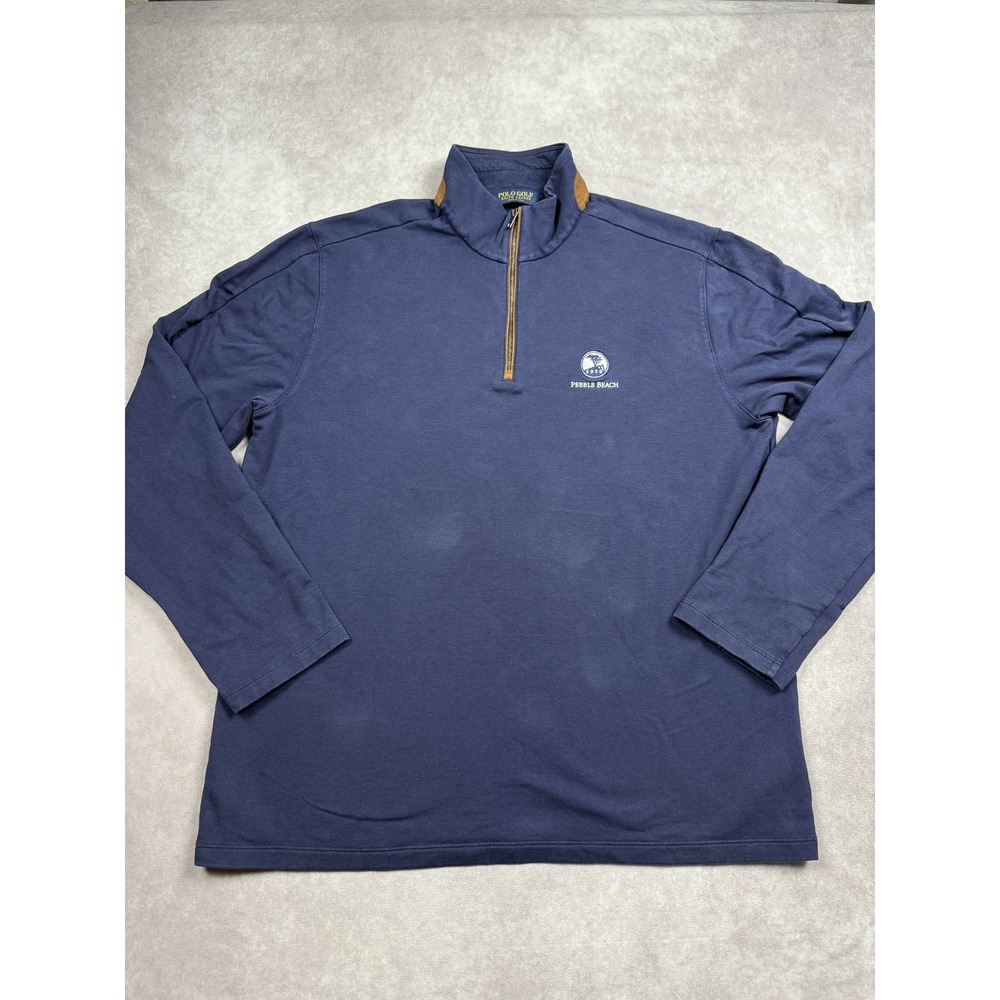 Polo Golf Ralph Lauren Pebble Beach Pullover Mens XL Blue Quarter‎ Zip Sweater